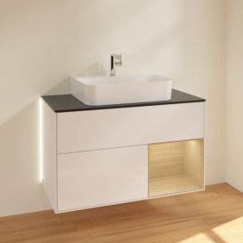 Тумба под раковину Villeroy & Boch Finion 100х50,1 см с подсветкой МДФ белый глянцевый лак/стекло черное матовое G122PCGF