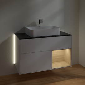 Тумба под раковину Villeroy & Boch Finion 100х50,1 см с подсветкой МДФ белый глянцевый лак/стекло черное матовое G122PCGF