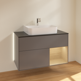 Тумба под раковину Villeroy & Boch Finion 100х50,1 см с подсветкой МДФ антрацитовый матовый лак/стекло черное матовое G122PCGK