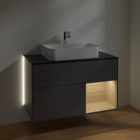 Тумба под раковину Villeroy & Boch Finion 100х50,1 см с подсветкой МДФ антрацитовый матовый лак/стекло черное матовое G122PCGK