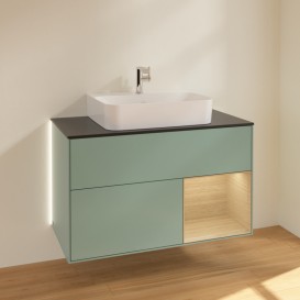 Тумба под раковину Villeroy & Boch Finion 100х50,1 см с подсветкой МДФ оливковый матовый лак/стекло черное матовое G122PCGM