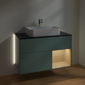 Тумба под раковину Villeroy & Boch Finion 100х50,1 см с подсветкой МДФ оливковый матовый лак/стекло черное матовое G122PCGM