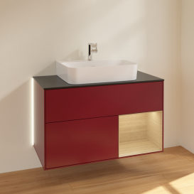 Тумба под раковину Villeroy & Boch Finion 100х50,1 см с подсветкой МДФ пион матовый лак/стекло черное матовое G122PCHB