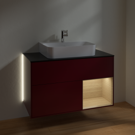 Тумба под раковину Villeroy & Boch Finion 100х50,1 см с подсветкой МДФ пион матовый лак/стекло черное матовое G122PCHB