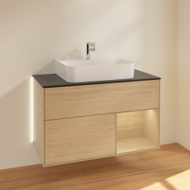 Тумба под раковину Villeroy & Boch Finion 100х50,1 см с подсветкой МДФ шпон дуба/стекло черное матовое G122PCPC