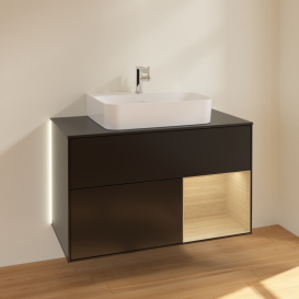 Тумба под раковину Villeroy & Boch Finion 100х50,1 см с подсветкой МДФ черный матовый лак/стекло черное матовое G122PCPD