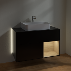 Тумба под раковину Villeroy & Boch Finion 100х50,1 см с подсветкой МДФ черный матовый лак/стекло черное матовое G122PCPD