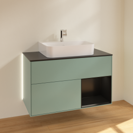 Тумба под раковину Villeroy & Boch Finion 100х50,1 см с подсветкой МДФ оливковый матовый лак/стекло черное матовое G122PDGM