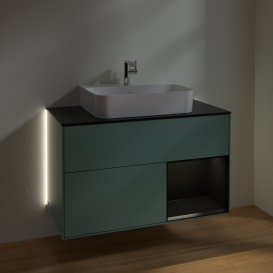Тумба под раковину Villeroy & Boch Finion 100х50,1 см с подсветкой МДФ оливковый матовый лак/стекло черное матовое G122PDGM