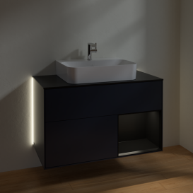 Тумба под раковину Villeroy & Boch Finion 100х50,1 см с подсветкой МДФ темно-синий матовый лак/стекло черное матовое G122PDHG