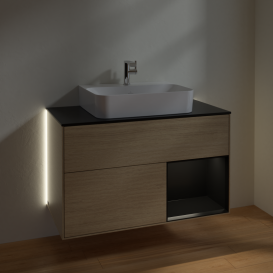 Тумба под раковину Villeroy & Boch Finion 100х50,1 см с подсветкой МДФ шпон дуба/стекло черное матовое G122PDPC
