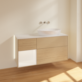 Тумба под раковину Villeroy & Boch Finion 120х50,1 см с подсветкой МДФ шпон дуба/стекло белое матовое GA41MTPC