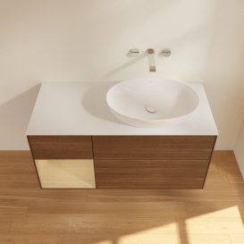 Тумба под раковину Villeroy & Boch Finion 120х50,1 см с подсветкой МДФ шпон грецкого ореха/стекло белое матовое GA41PCGN