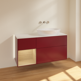 Тумба под раковину Villeroy & Boch Finion 120х50,1 см с подсветкой МДФ пион матовый лак/стекло белое матовое GA41PCHB