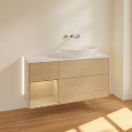 Тумба под раковину Villeroy & Boch Finion 120х50,1 см с подсветкой МДФ шпон дуба/стекло белое матовое  GA41PCPC