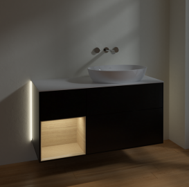 Тумба под раковину Villeroy & Boch Finion 120х50,1 см с подсветкой МДФ черный матовый лак/стекло белое матовое GA41PCPD