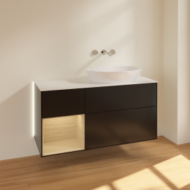 Тумба под раковину Villeroy & Boch Finion 120х50,1 см с подсветкой МДФ черный матовый лак/стекло белое матовое GA41PCPD