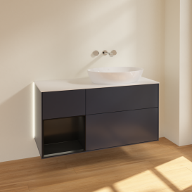 Тумба под раковину Villeroy & Boch Finion 120х50,1 см с подсветкой МДФ темно-синий матовый лак/стекло белое матовое GA41PDHG
