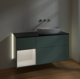 Тумба под раковину Villeroy & Boch Finion 120х50,1 см с подсветкой МДФ оливковый матовый лак/стекло черное матовое GA42GFGM