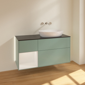 Тумба под раковину Villeroy & Boch Finion 120х50,1 см с подсветкой МДФ оливковый матовый лак/стекло черное матовое GA42GFGM