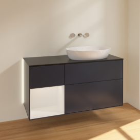 Тумба под раковину Villeroy & Boch Finion 120х50,1 см с подсветкой МДФ темно-синий матовый лак/стекло черное матовое GA42GFHG