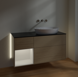 Тумба под раковину Villeroy & Boch Finion 120х50,1 см с подсветкой МДФ шпон дуба/стекло черное матовое GA42GFPC