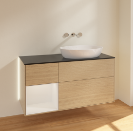 Тумба под раковину Villeroy & Boch Finion 120х50,1 см с подсветкой МДФ шпон дуба/стекло черное матовое GA42GFPC