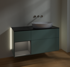 Тумба под раковину Villeroy & Boch Finion 120х50,1 см с подсветкой МДФ оливковый матовый лак/стекло черное матовое GA42GKGM