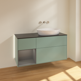 Тумба под раковину Villeroy & Boch Finion 120х50,1 см с подсветкой МДФ оливковый матовый лак/стекло черное матовое GA42GKGM