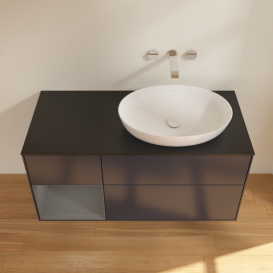 Тумба под раковину Villeroy & Boch Finion 120х50,1 см с подсветкой МДФ темно-синий матовый лак/стекло черное матовое GA42GKHG