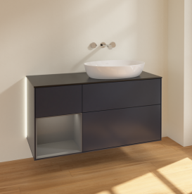 Тумба под раковину Villeroy & Boch Finion 120х50,1 см с подсветкой МДФ темно-синий матовый лак/стекло черное матовое GA42GKHG
