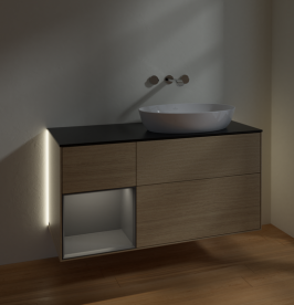 Тумба под раковину Villeroy & Boch Finion 120х50,1 см с подсветкой МДФ шпон дуба/стекло черное матовое GA42GKPC