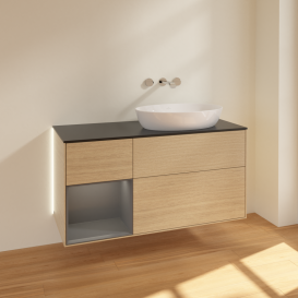Тумба под раковину Villeroy & Boch Finion 120х50,1 см с подсветкой МДФ шпон дуба/стекло черное матовое GA42GKPC