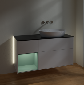 Тумба под раковину Villeroy & Boch Finion 120х50,1 см с подсветкой МДФ глянцевый белый лак/стекло черное матовое GA42GMGF
