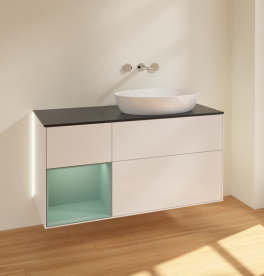 Тумба под раковину Villeroy & Boch Finion 120х50,1 см с подсветкой МДФ глянцевый белый лак/стекло черное матовое GA42GMGF