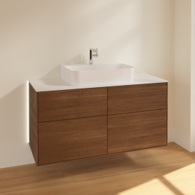 Тумба під раковину Villeroy & Boch Finion 120х50,1 см із підсвічуванням МДФ шпон волоського горіха/скло біле матове G13100GN