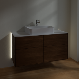 Тумба под раковину Villeroy & Boch Finion 120х50,1 см с подсветкой МДФ шпон грецкого ореха/стекло белое матовое G13100GN