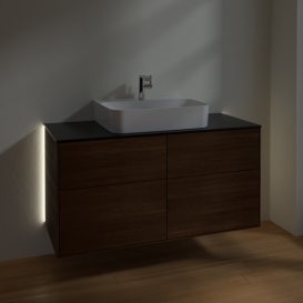 Тумба під раковину Villeroy & Boch Finion 120х50,1 см з підсвічуванням МДФ шпон волоського горіха/скло чорне матове G13200GN