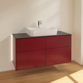 Тумба под раковину Villeroy & Boch Finion 120х50,1 см с подсветкой МДФ пион матовый лак/стекло черное матовое G13200HB