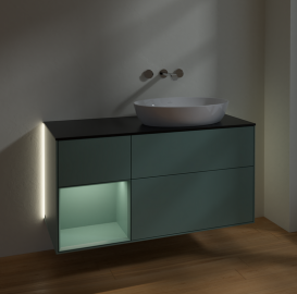 Тумба под раковину Villeroy & Boch Finion 120х50,1 см с подсветкой МДФ оливковый матовый лак/стекло черное матовое GA42GMGM