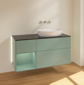 Тумба под раковину Villeroy & Boch Finion 120х50,1 см с подсветкой МДФ оливковый матовый лак/стекло черное матовое GA42GMGM