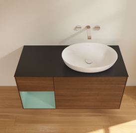 Тумба под раковину Villeroy & Boch Finion 120х50,1 см с подсветкой МДФ шпон грецкого ореха/стекло черное матовое GA42GMGN