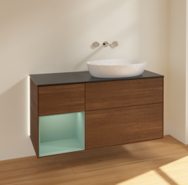 Тумба под раковину Villeroy & Boch Finion 120х50,1 см с подсветкой МДФ шпон грецкого ореха/стекло черное матовое GA42GMGN