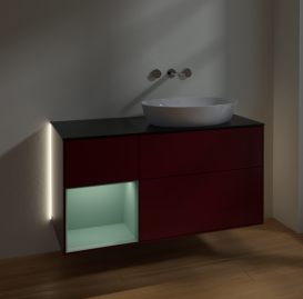 Тумба под раковину Villeroy & Boch Finion 120х50,1 см с подсветкой МДФ пион матовый лак/стекло черное матовое GA42GMHB