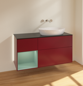 Тумба под раковину Villeroy & Boch Finion 120х50,1 см с подсветкой МДФ пион матовый лак/стекло черное матовое GA42GMHB