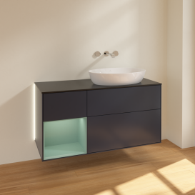 Тумба под раковину Villeroy & Boch Finion 120х50,1 см с подсветкой МДФ темно-синий матовый лак/стекло черное матовое GA42GMHG