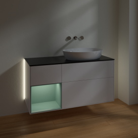 Тумба под раковину Villeroy & Boch Finion 120х50,1 см с подсветкой МДФ белый матовый лак/стекло черное матовое GA42GMMT