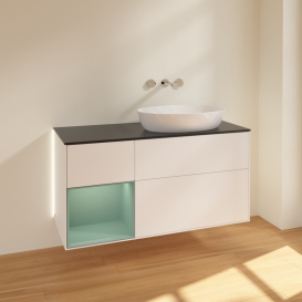 Тумба под раковину Villeroy & Boch Finion 120х50,1 см с подсветкой МДФ белый матовый лак/стекло черное матовое GA42GMMT