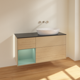 Тумба под раковину Villeroy & Boch Finion 120х50,1 см с подсветкой МДФ шпон дуба/стекло черное матовое GA42GMPC