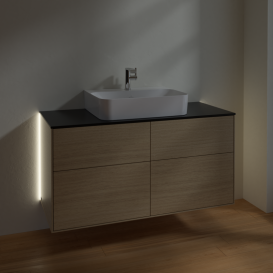 Тумба под раковину Villeroy & Boch Finion 120х50,1 см с подсветкой МДФ шпон дуба/стекло черное матовое G13200PC